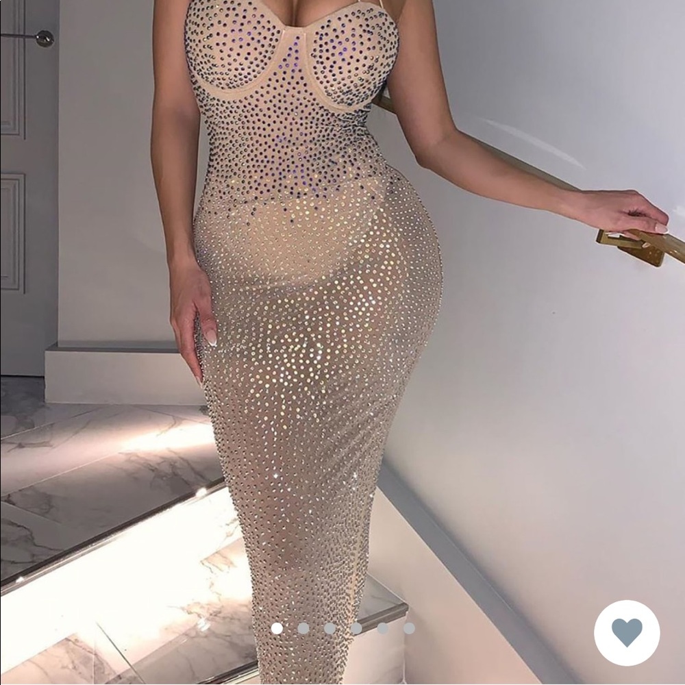 TARRYN BRING THE SPARKLE HEAT STONE MIDI DRESS